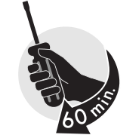 Icon depicting a hand holding a screwdriver with the text 60 minutes. The EZ-PAC Truck Tray can be assembled in just 60 minutes. 